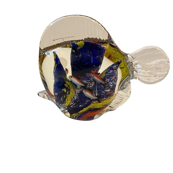 Handblown Glass Fish Figurine With Colorful Abstract‎ Design paper weight - Picture 4 of 4